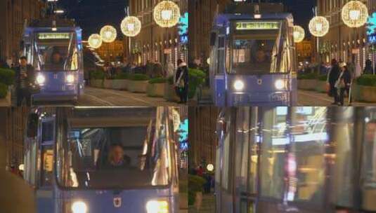 圣诞节街道上的电车高清在线视频素材下载