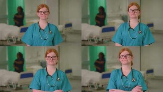 女医务工作者看着镜头微笑高清在线视频素材下载