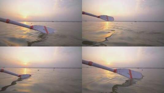 日落时慢动作划桨高清在线视频素材下载