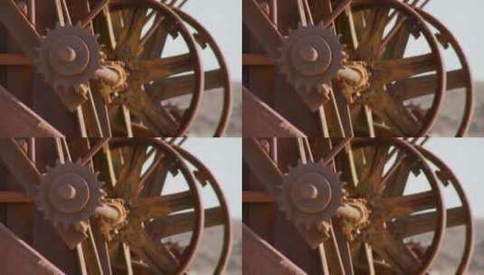 阳光下生锈的旧齿轮特写高清在线视频素材下载