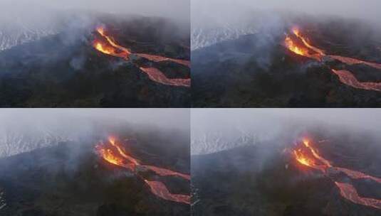 火山喷发上空的航拍高清在线视频素材下载