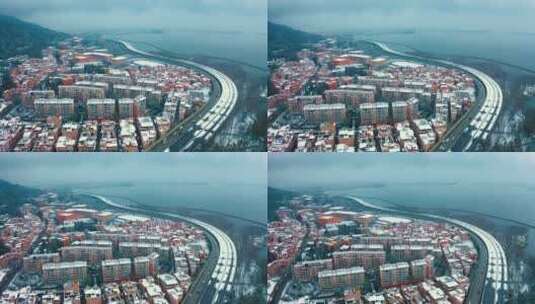 大雪后的小镇高速公路高清在线视频素材下载