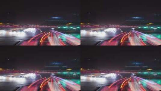 长沙夜晚街头天桥延时光绘实拍高清在线视频素材下载