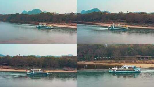 4k航拍广西桂林遇龙河游船高清在线视频素材下载