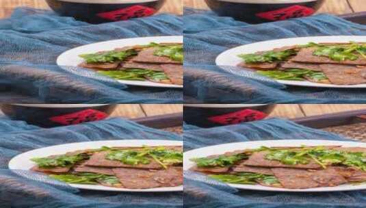 香菜拌牛肉美食4k视频竖版高清在线视频素材下载