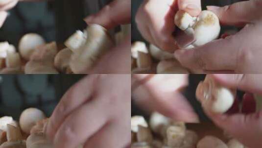 口蘑白蘑菇清洗切片高清在线视频素材下载