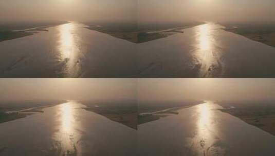 航拍黄河自然风光黄河日出夕阳高清在线视频素材下载