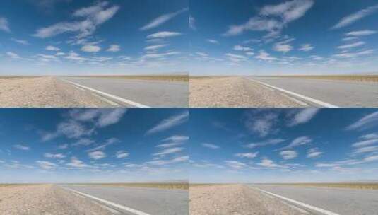 蓝天下的戈壁荒漠公路延时拍摄高清在线视频素材下载