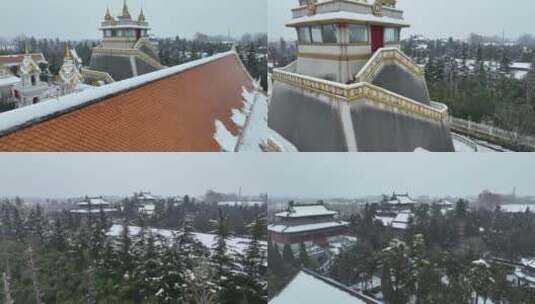 洛阳白马寺齐云塔寺院航拍雪景冬季高清在线视频素材下载