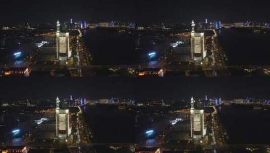 城市航拍湖南长沙交警大楼夜景灯光高清在线视频素材下载