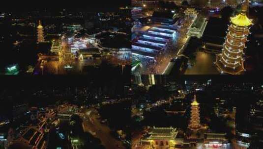 无锡南禅寺夜景4K航拍原素材高清在线视频素材下载