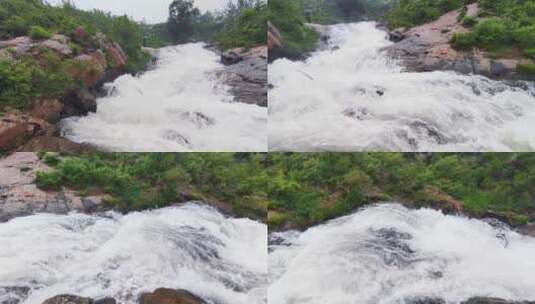 慢镜头，雨中奔涌而下的小河高清在线视频素材下载