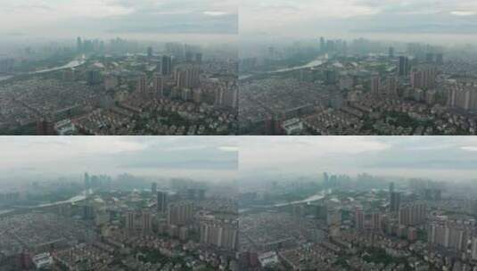 航拍 义乌城市地标平流雾风光高清在线视频素材下载