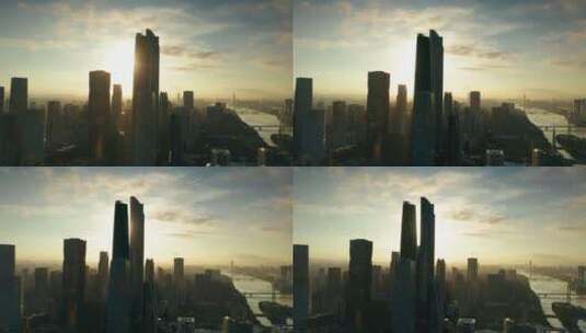 广州珠江新城日出光芒-3高清在线视频素材下载