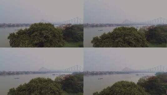 印度加尔各答豪拉桥黄昏人文景观高清在线视频素材下载