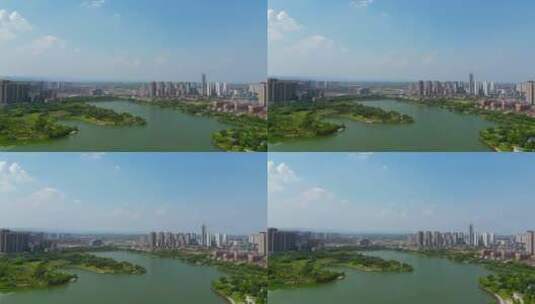 四川仁寿水体公园、城市美景、蓝天白云高清在线视频素材下载