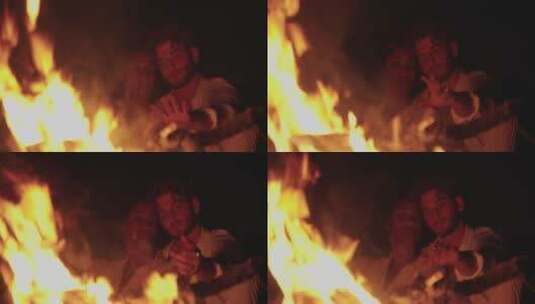 篝火旁的情侣高清在线视频素材下载