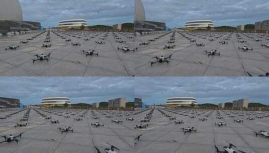 十月一国庆珠海日月贝准备起飞无人机群高清在线视频素材下载