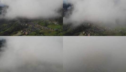 美丽新农村青山绿水云雾美景航拍高清在线视频素材下载