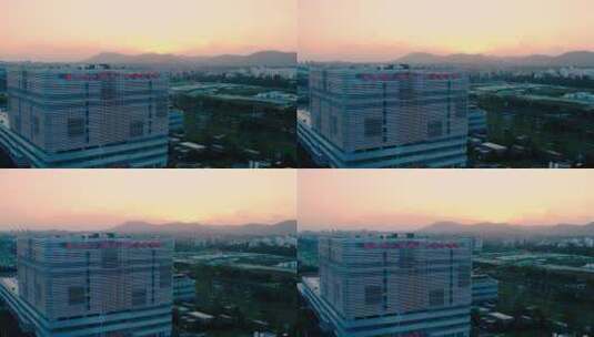 南京江北新区鼓楼医院夕阳航拍高清在线视频素材下载