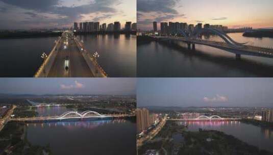 辽阳 太子河 夜景航拍高清在线视频素材下载
