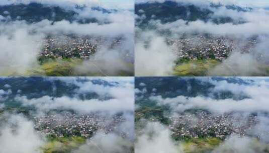 云雾下的村寨高清在线视频素材下载
