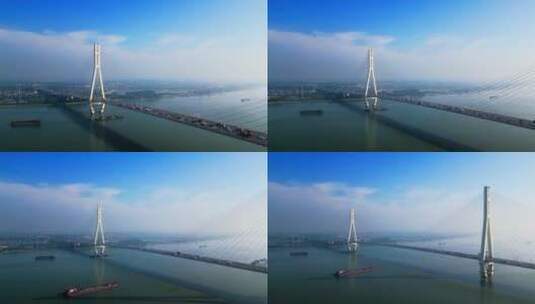 南京八卦洲长江大桥航拍风光高清在线视频素材下载