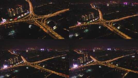 南京赛虹桥立交航拍4K夜景高清在线视频素材下载