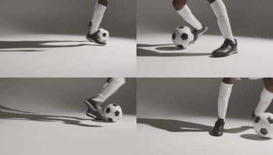 夜间慢动作踢足球的特写镜头高清在线视频素材下载