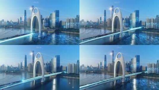 广州猎德大桥桥梁车流智慧城市科技感视频高清在线视频素材下载
