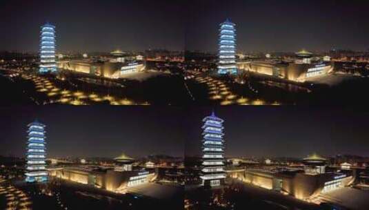 江苏扬州中国大运河博物馆夜景航拍4K素材高清在线视频素材下载