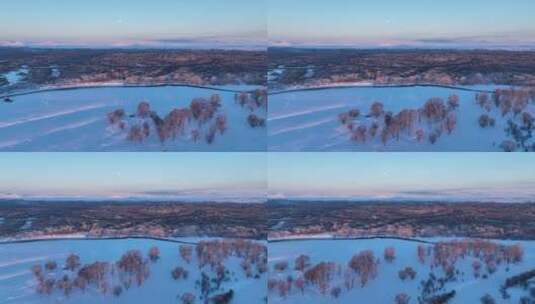 航拍根河湿地黎明雪景高清在线视频素材下载