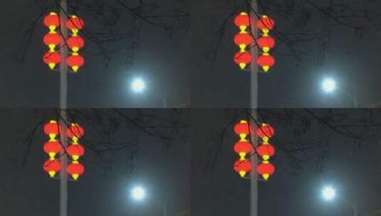 新年的第一场雪街道的灯笼高清在线视频素材下载