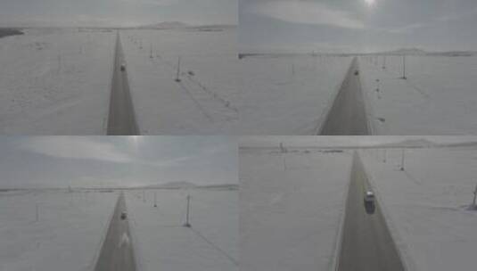 冬天呼伦贝尔大草原御3跟车航拍4k60p高清在线视频素材下载