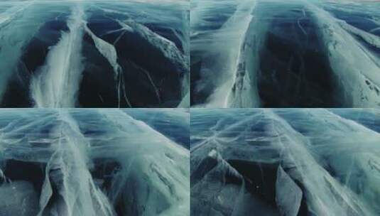 冬季冰面冰裂航拍高清在线视频素材下载