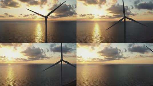 海上夕阳落日日出风力发电高清在线视频素材下载