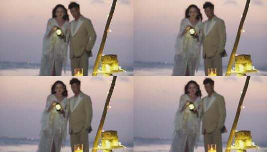 海边夕阳下浪漫的情侣高清在线视频素材下载