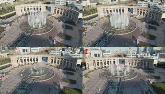 航拍济南泉城广场音乐喷泉无人机航拍高清在线视频素材下载