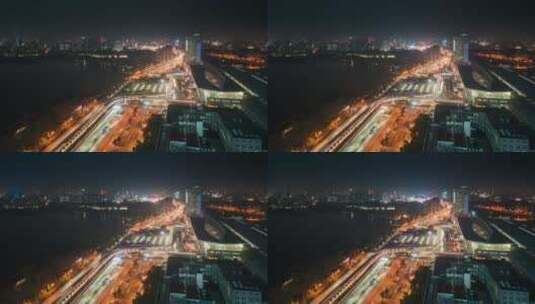 南京玄武湖火车站车流夜景高清在线视频素材下载