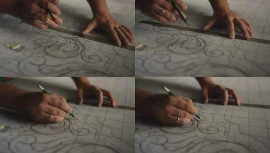 木匠制作手工雕刻花纹高清在线视频素材下载