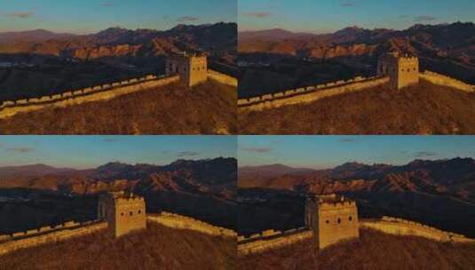 夕阳下的长城光影古建筑文明高清在线视频素材下载