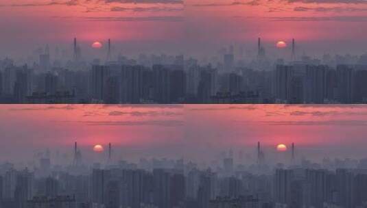 上海日出日落航拍 带城市建筑剪影高清在线视频素材下载
