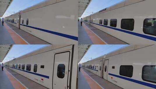 吉林省延吉西站站台进站的高铁动车组列车高清在线视频素材下载