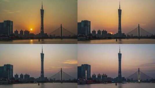 广州塔猎德大桥珠江日落延时风光高清在线视频素材下载