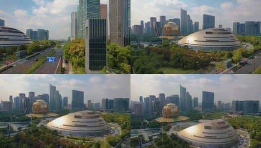 杭州钱江新城市民中心风景视频素材航拍高清在线视频素材下载