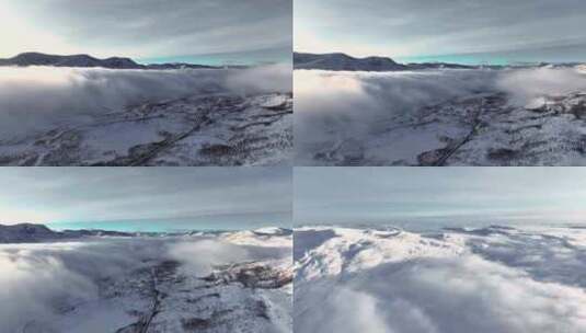 4K航拍北欧挪威特罗姆瑟雪山云雾美景高清在线视频素材下载