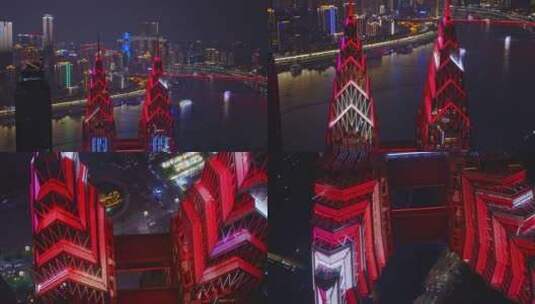 重庆夜景8k航拍渝中区高清在线视频素材下载