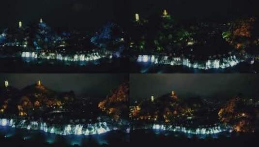 广西柳州盘龙公园夜景航拍高清在线视频素材下载