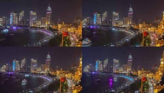 上海外滩或外滩城市景观天际线全景延时缩小高清在线视频素材下载