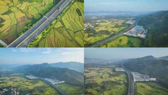 高速公路穿过稻田高清在线视频素材下载